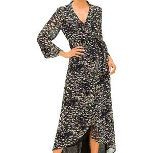 Ganni Black Floral Wrap Dress Size 6